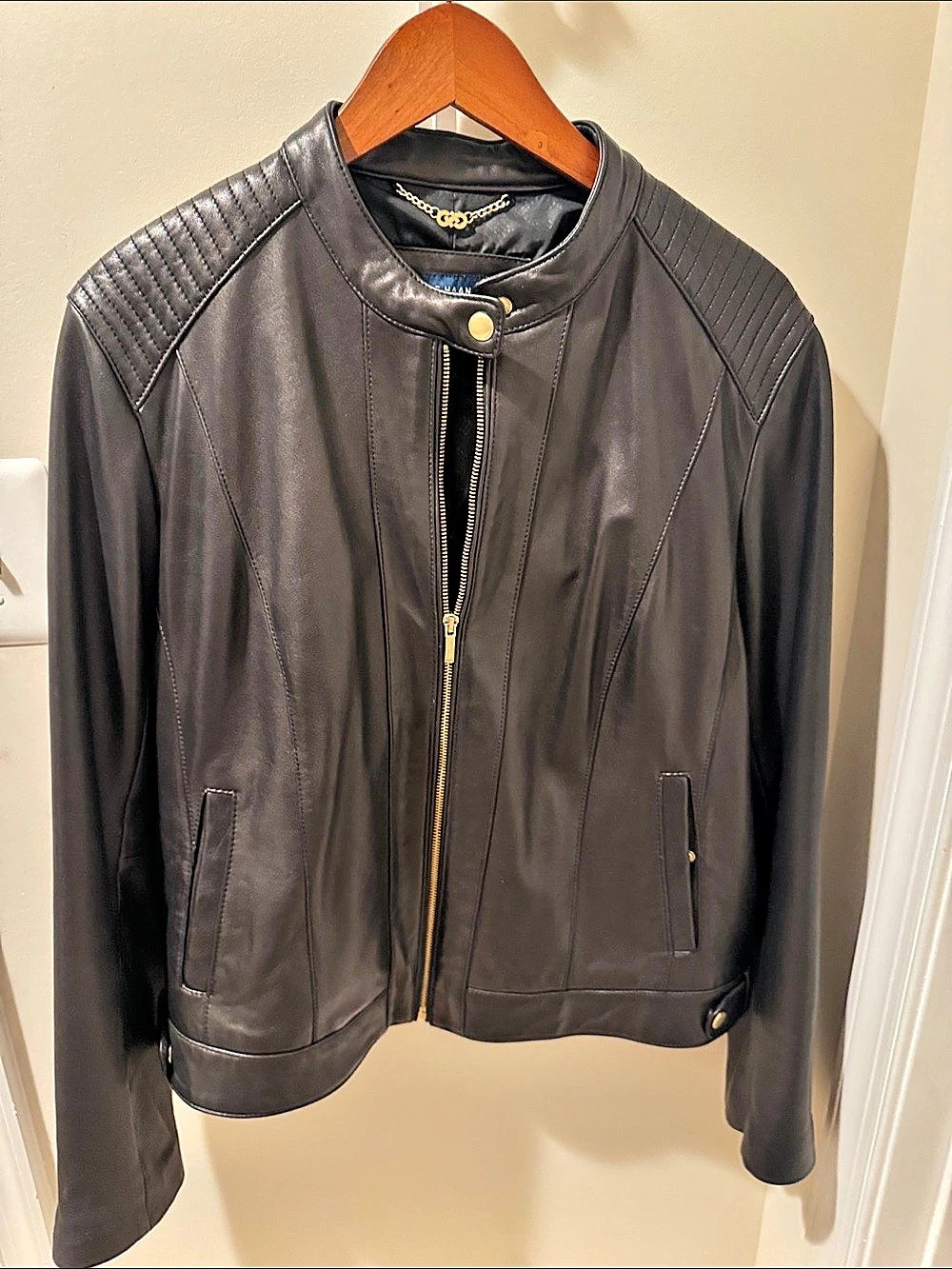 Cole Haan Leather Moto Jacket in Black Size XXL